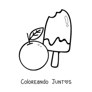 Imagen para colorear de una paleta helada junto a una naranja