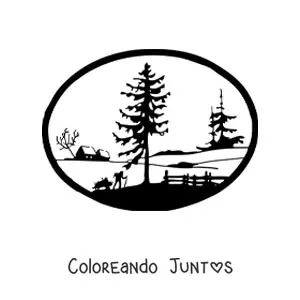 Imagen para colorear de un paisaje con pinos