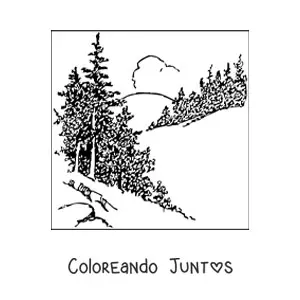 Imagen para colorear de un paisaje con pinos realistas