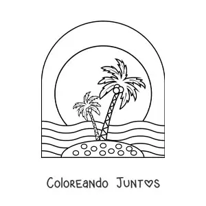 Imagen para colorear de dos palmeras en una isla