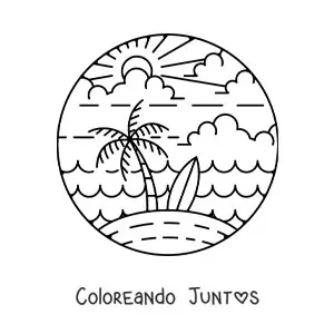 Imagen para colorear de una isla con una palmera