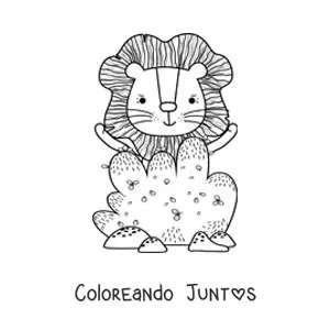 Imagen para colorear de un arbusto y un león animado
