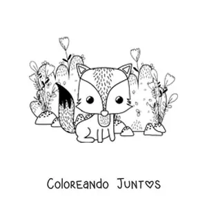 Imagen para colorear de un arbusto y un zorro animado