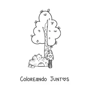 Imagen para colorear de un árbol junto a un arbusto