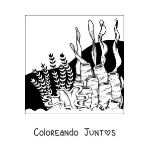 Imagen para colorear de unas algas junto a unos corales