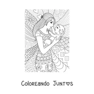 Imagen para colorear de una mamá con su bebé