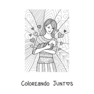 Imagen para colorear de una madre con un bebé en brazos