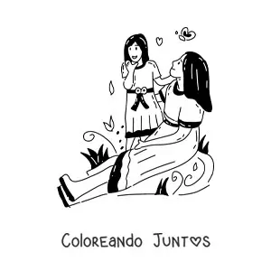 Imagen para colorear de una mamá junto a su hija