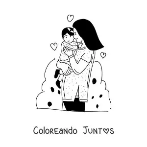 Imagen para colorear de una mamá con un bebé en brazos