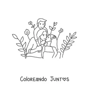 Imagen para colorear de una mamá y sus dos hijos