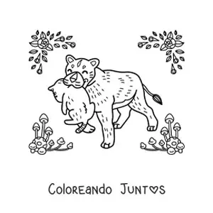 Imagen para colorear de una mamá leona con su cría