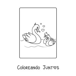 Imagen para colorear de una mamá pata con sus patitos