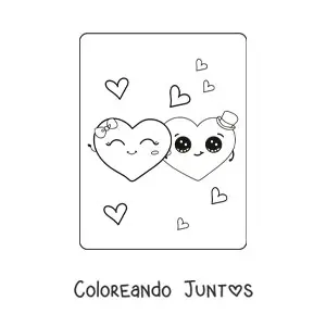Imagen para colorear de una pareja de corazones animados