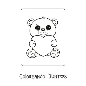 Imagen para colorear de un oso kawaii con un corazón de San Valentín