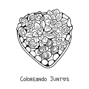 Imagen para colorear de una caja de chocolates con flores de San Valentín