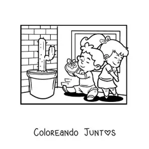 Imagen para colorear de dos niños enamorados en San Valentín