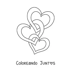 Imagen para colorear de tres corazones entrelazados