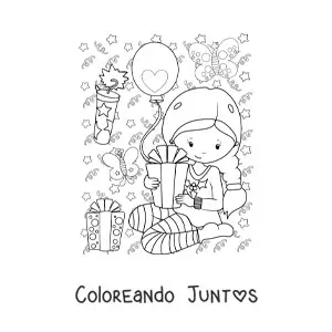Imagen para colorear de una niña con un regalo de Año Nuevo