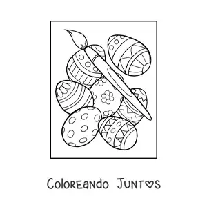Imagen para colorear de varios huevos de pascua y un pincel