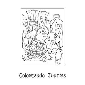 Imagen para colorear de un conejo de pascua y materiales de arte