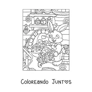 Imagen para colorear del conejo de pascua con una carretilla