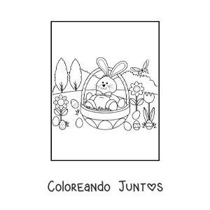 Imagen para colorear de un conejo animado dentro de un huevo de pascua