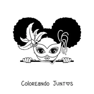 Imagen para colorear de una niña kawaii con una máscara de carnaval
