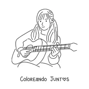 Imagen para colorear de una chica sentada tocando una guitarra clásica