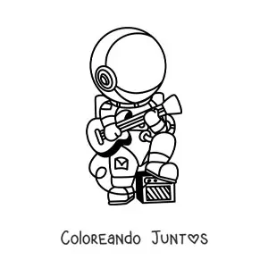 Imagen para colorear de un astronauta tocando la guitarra