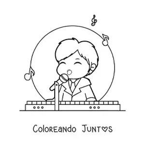 Imagen para colorear de un niño kawaii tocando el piano