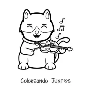 Imagen para colorear de un gato animado tocando el violín