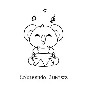 Imagen para colorear de un koala kawaii tocando el tambor