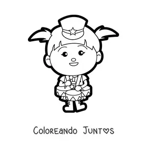 Imagen para colorear de una niña vestida de banda marcial tocando tambores