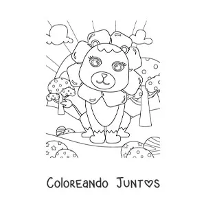 Imagen para colorear de un león kawaii sentado de espaldas al sol con los ojos abiertos