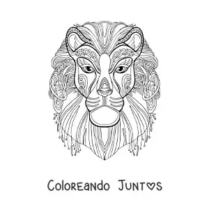 Imagen para colorear de un mandala con forma de la cara de un león
