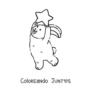 Imagen para colorear de un conejo animado en dos patas sosteniendo una estrella sobre su cabeza