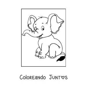 Imagen para colorear de un bebé elefante tierno sentado sonriente