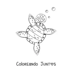 Imagen para colorear de una tortuga marina animada vista desde abajo