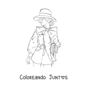 Imagen para colorear de una mujer usando lentes de sol y un sombrero elegante