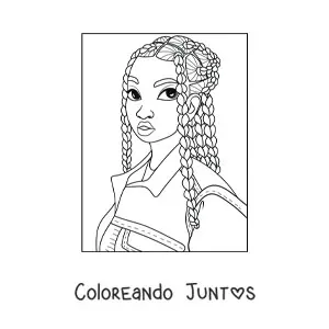 Imagen para colorear de una chica afroamericana con el cabello trenzado