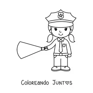 Imagen para colorear de una mujer policia kawaii con una linterna