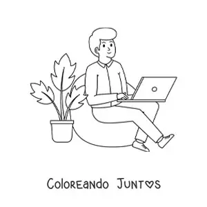 Imagen para colorear de un hombre moderno trabajando en el ordenador