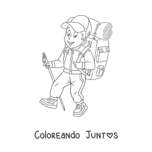 Imagen para colorear de un hombre feliz vestido como montañista