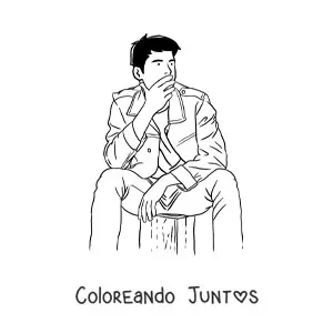 Imagen para colorear de un hombre joven sentado pensativo