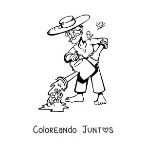 Imagen para colorear de un señor jardinero regando las plantas