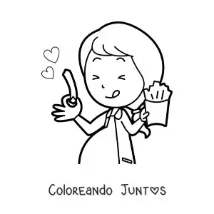 Imagen para colorear de una mujer embarazada feliz comiendo frituras