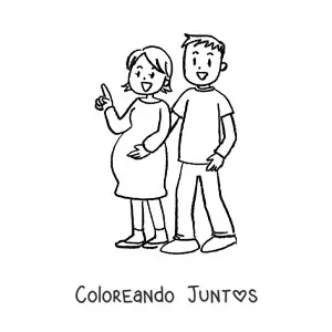 Imagen para colorear de una pareja de esposos donde la mujer está embarazada