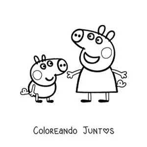 Imagen para colorear de Peppa junto a George
