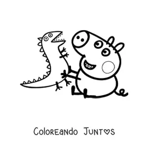 Imagen para colorear de George jugando con el Sr Dinosaurio