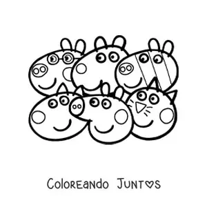 Imagen para colorear de las caras de los amigos de Peppa